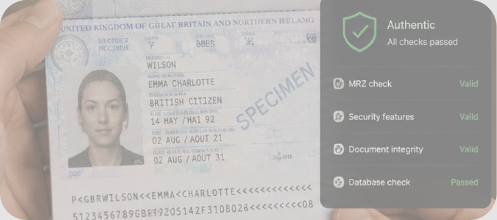 Authenticity checks passing on a scanned identity document